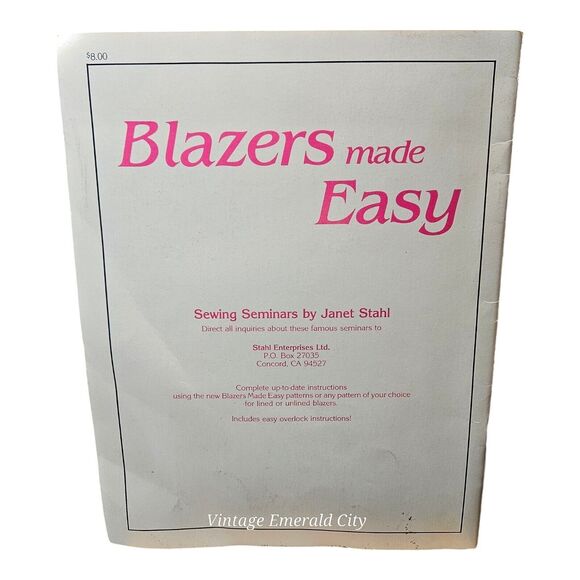 Vtg Blazers Made Easy by Janet Stahl How-to Booklet Home Sewing 1987 Patterns - Picture 2 of 7